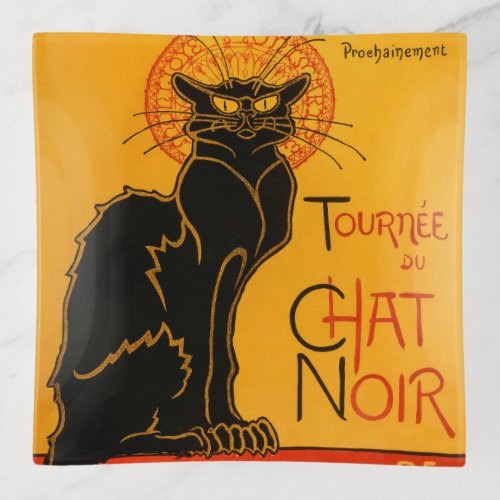 Black Cat Vintage Halloween Steinlen Poster Trinket Tray