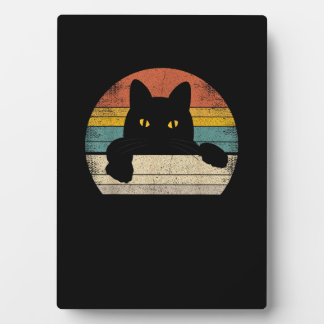 Black Cat Vintage Retro Style - Cats Lover Gift Plaque