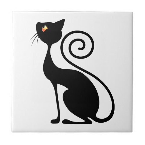 Black Cat Vintage Style Design Ceramic Tile
