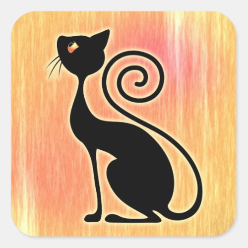 Black Cat Vintage Style Design Square Sticker