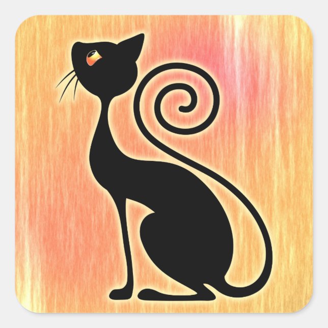 Black Cat Vintage Style Design Square Sticker (Front)