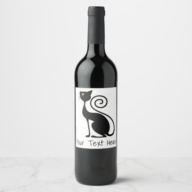 Black Cat Vintage Style Design Wine Label (Front)