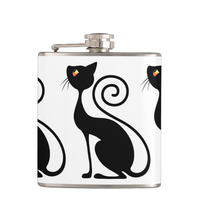 Black Cat Vintage Style  Flask (Front)
