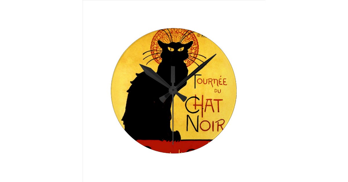 Black Cat Vintage Tournee Du Chat Noir Theophile Round Clock Zazzle Com
