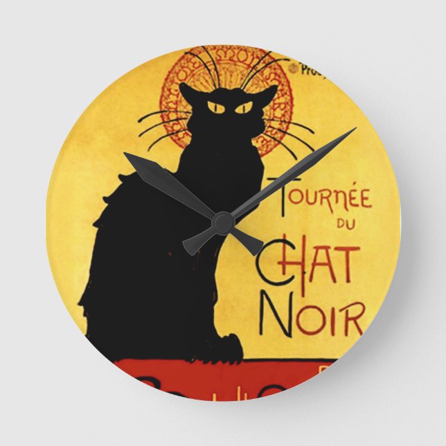 Black Cat Vintage Tournée du Chat Noir, Theophile Round Clock (Front)