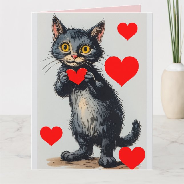 BLACK CAT VINTAGE VALENTINE'S DAY Greeting Card (Front)