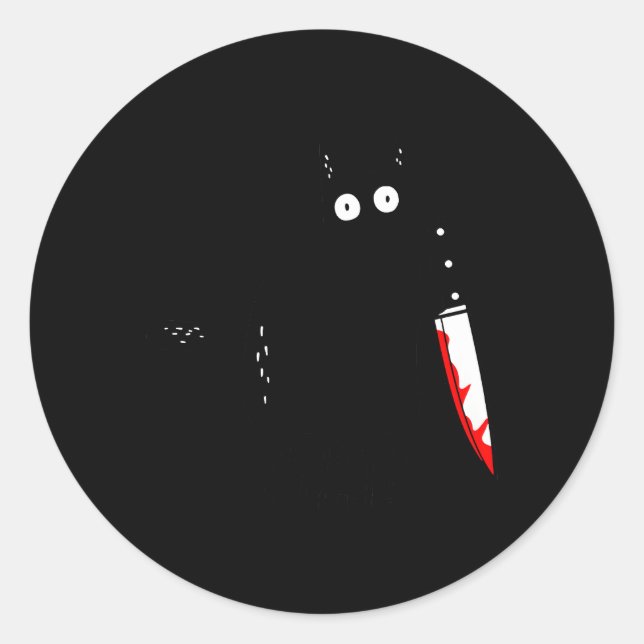 Black Cat W Holding Bloody Knife Ns Classic Round Sticker (Front)