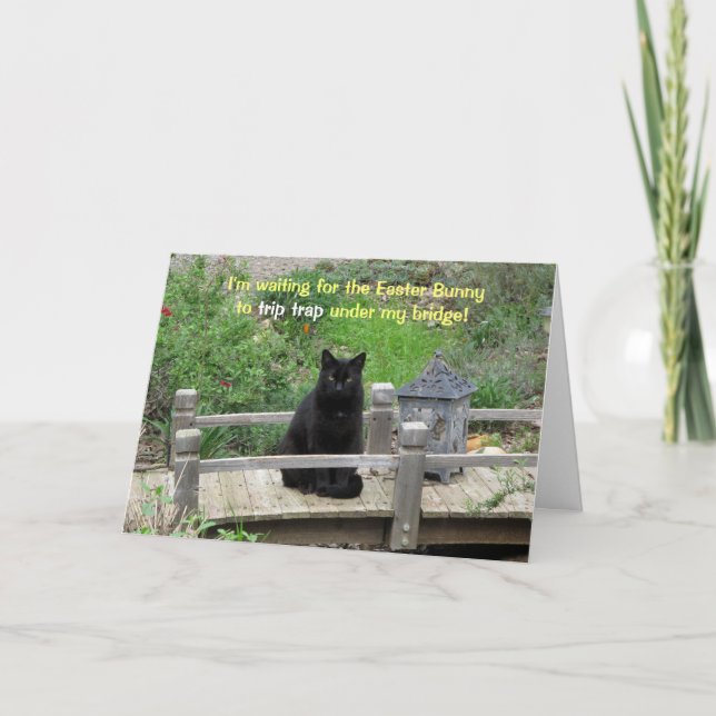 Black Cat Waiting on Bridge Easter Card (Front)