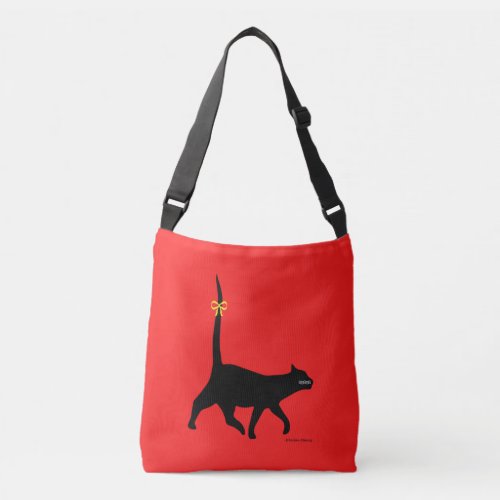 Black Cat Walk Red Cross Body Bag