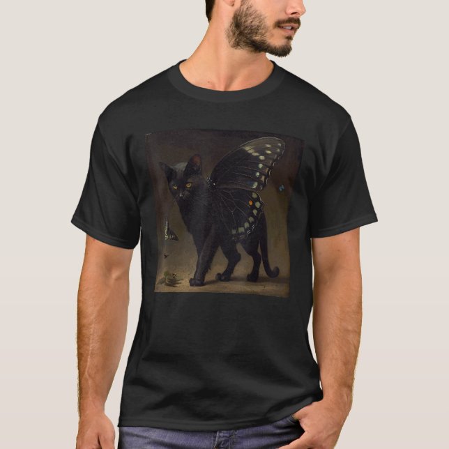 Black Cat Walking Butterfly Men Women Girls Kids  T-Shirt (Front)