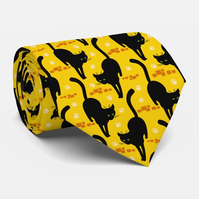 Black Cat walking on the street Tie (Rolled)
