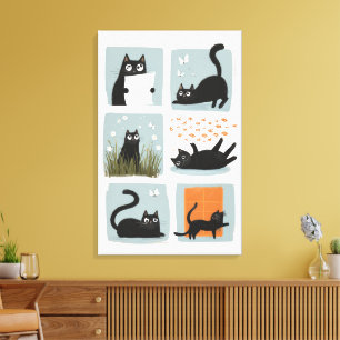 Black Cat Wall Art Stretched Canvas Print