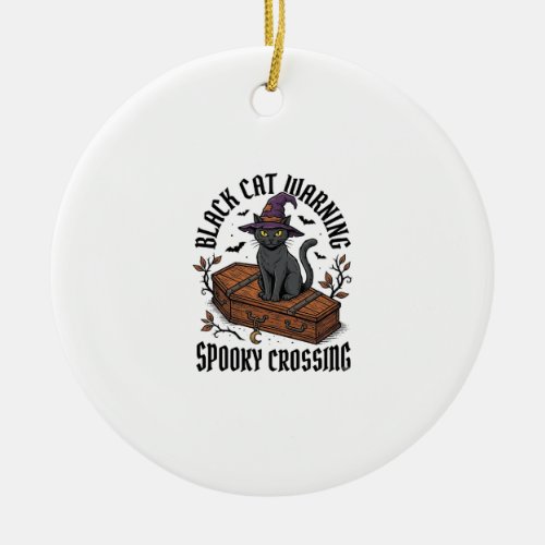 Black Cat Warning Vintage Halloween Witch Cat_1 Ceramic Ornament