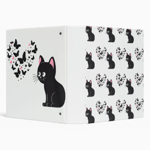 Black Cat Watching Butterflies 3 Ring Binder