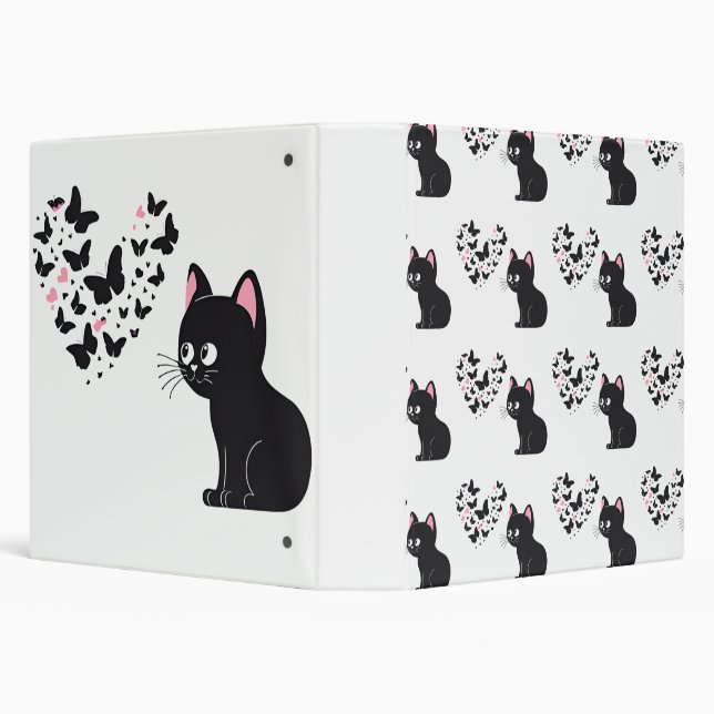 Black Cat Watching Butterflies 3 Ring Binder (Background)