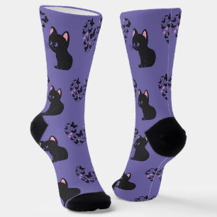 Black Cat Watching Butterflies Socks