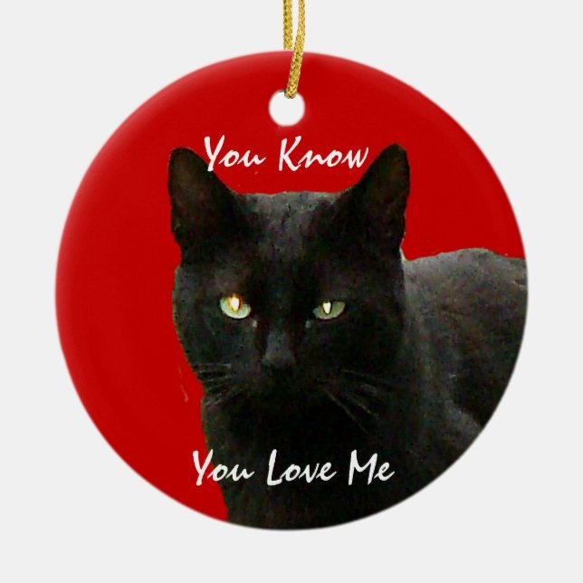 Black Cat Watching Ceramic Ornament (Front)