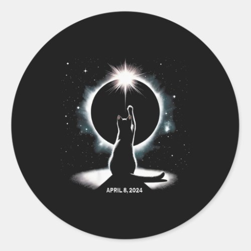 Black Cat Watching Total Solar Eclipse 2024 Astron Classic Round Sticker