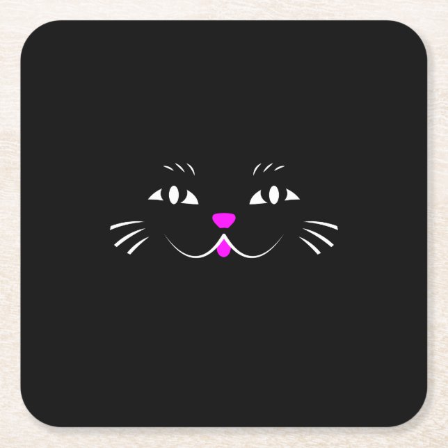 Black Cat Watching You Square Paper Coaster (Front)