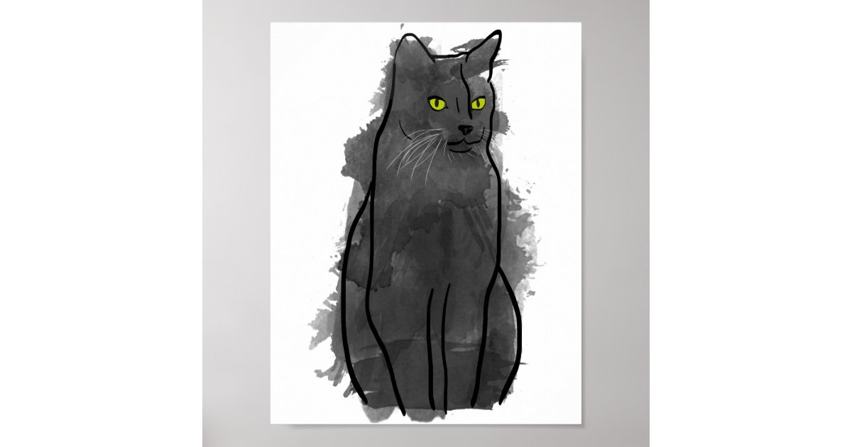 Black Cat Watercolor Art Watercolor Cat Decor Zazzle Com