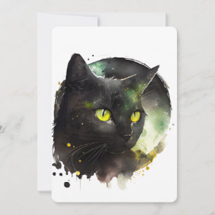 Black Cat Watercolor – Enchanted Night Art Invitation