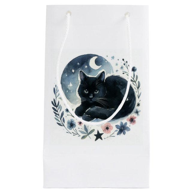 Black Cat Watercolor Gift Bag (Front)