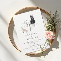Black Cat Watercolor Pet Floral Pink Rose Wedding