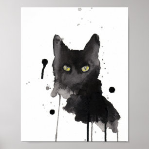 black cat watercolor poster