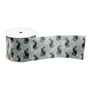 Black Cat Watercolor Satin Ribbon