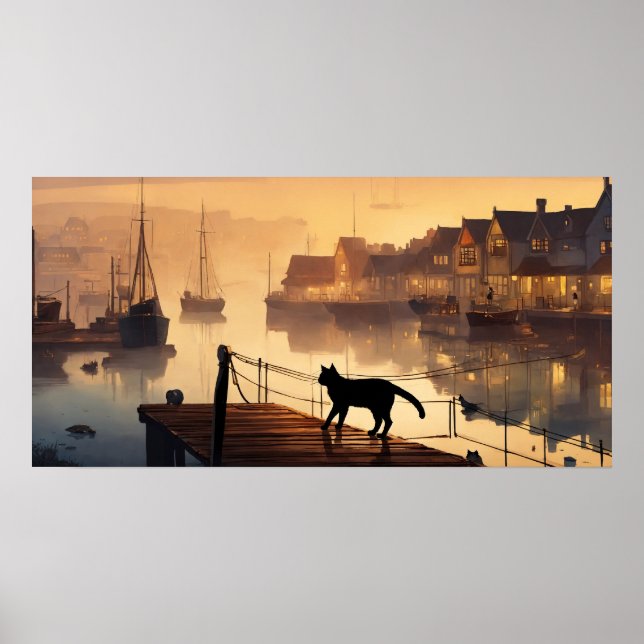 Black Cat Watercolor Wall Poster (Front)