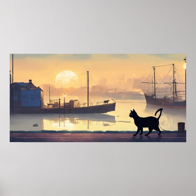 Black Cat Watercolor Wall Poster (Front)