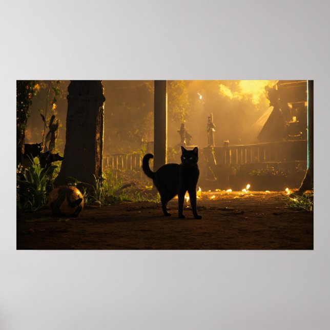 Black Cat Watercolor Wall Poster (Front)