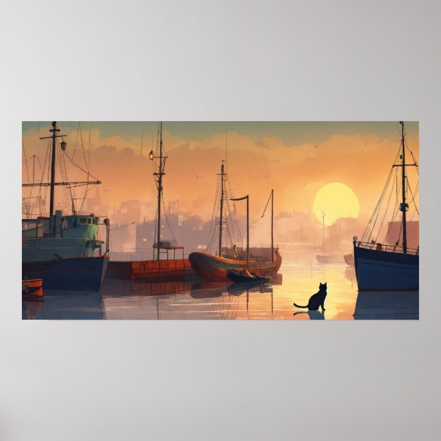 Black Cat Watercolor Wall Poster (Front)