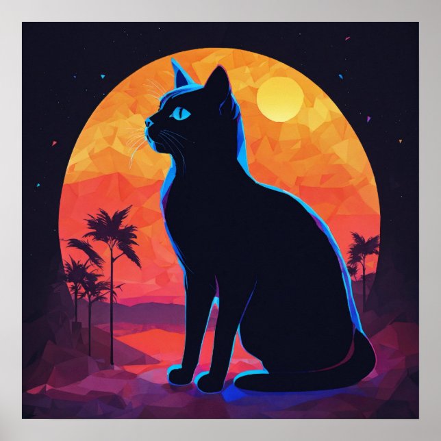 Black Cat Watercolor Wall Poster (Front)