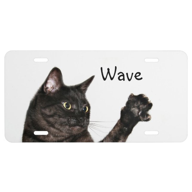 Black cat waves license plate (Front)