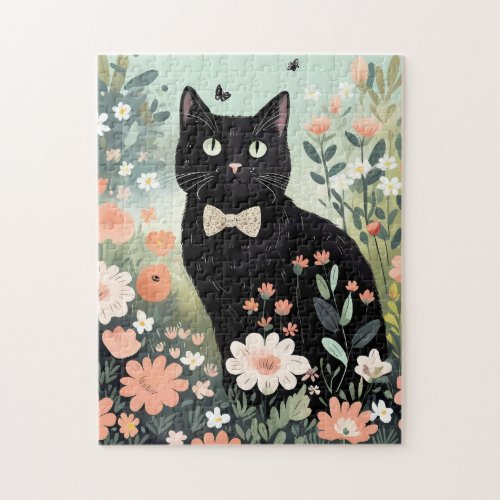 Black cat wearing a bow tie sitting jigsaw puzzle