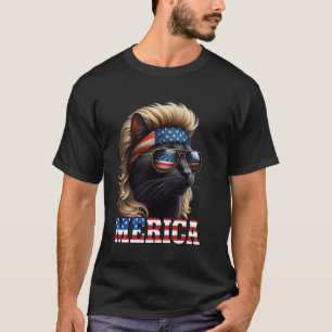 Black Cat Wearing Blonde Wig Mullet 4th Of July Fu T-Shirt