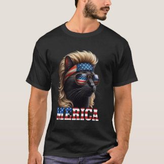 Black Cat Wearing Blonde Wig Mullet 4th Of July Fu T-Shirt