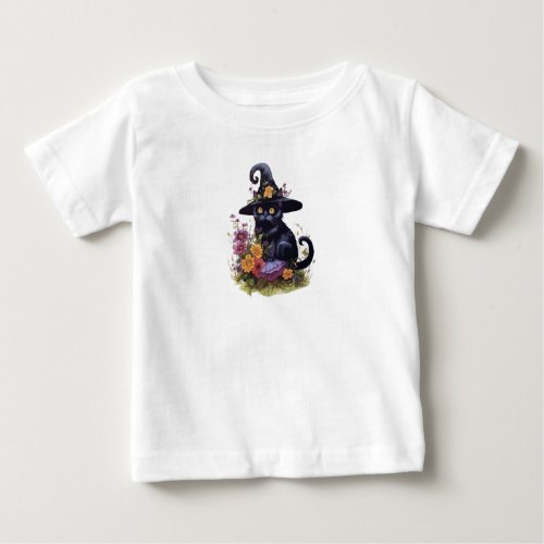 black cat wearing cowboy hat with  flowers baby T_Shirt