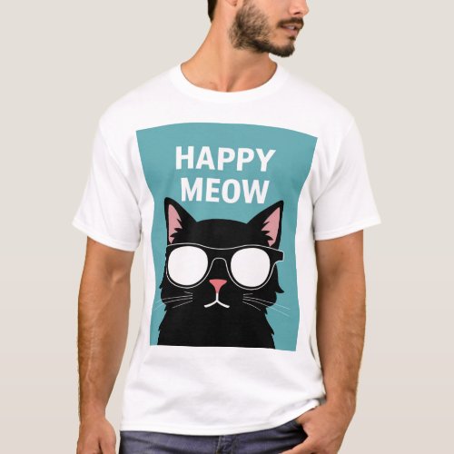 black_cat_wearing_sun_glasses_with_text_happy_meow T_Shirt