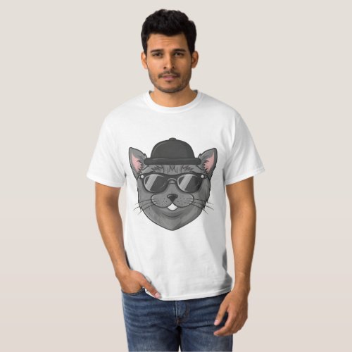 black cat wearing sunglasses funny cat  T_Shirt