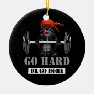 Black Cat Weightlifting in Fitness Gym Go Hard Or  Ceramic Ornament
