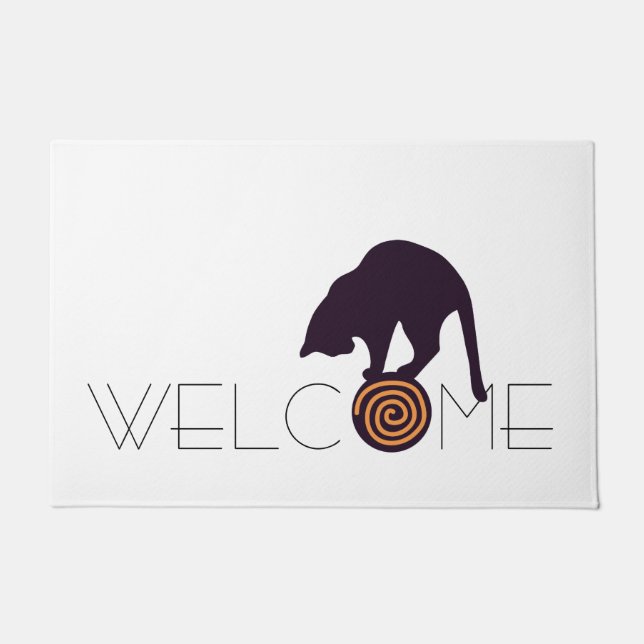 Black Cat Welcome Doormat (Front)
