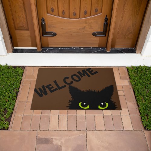 Black Cat Welcome if you dare Humorous Funny Doormat