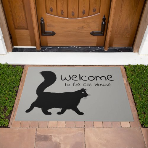 Black Cat Welcome to the Cat House  Custom Doormat
