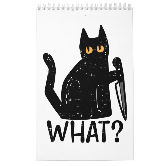 Black Cat What Knife Funny Murderous Halloween Pet Calendar (Cover)
