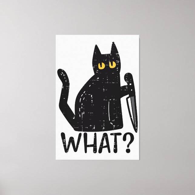 Black Cat What Knife Funny Murderous Halloween Pet Canvas Print (Front)