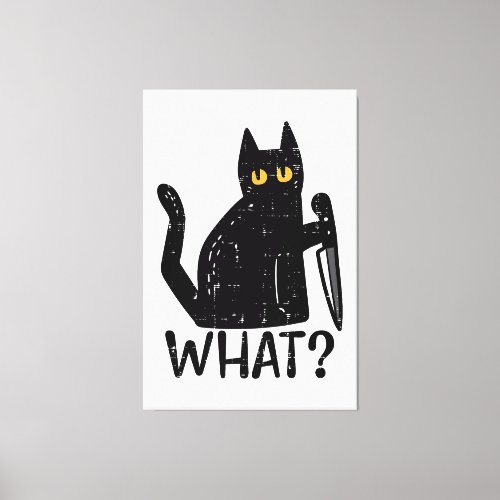 Black Cat What Knife Funny Murderous Halloween Pet Canvas Print