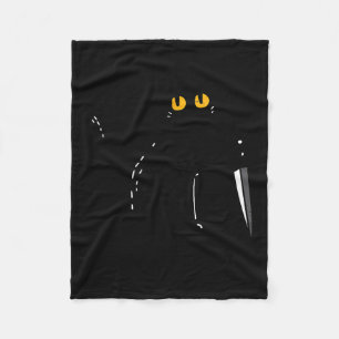 Black Cat What Knife Funny Murderous Halloween Pet Fleece Blanket