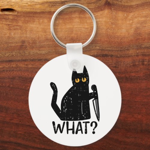 Black Cat What Knife Funny Murderous Halloween Pet Keychain